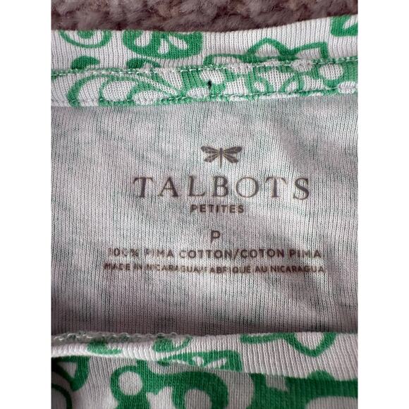 Talbots Petite Sz P Pima Cotton Geometric Top Green Short Sleeve Pullover Casual - Picture 5 of 7